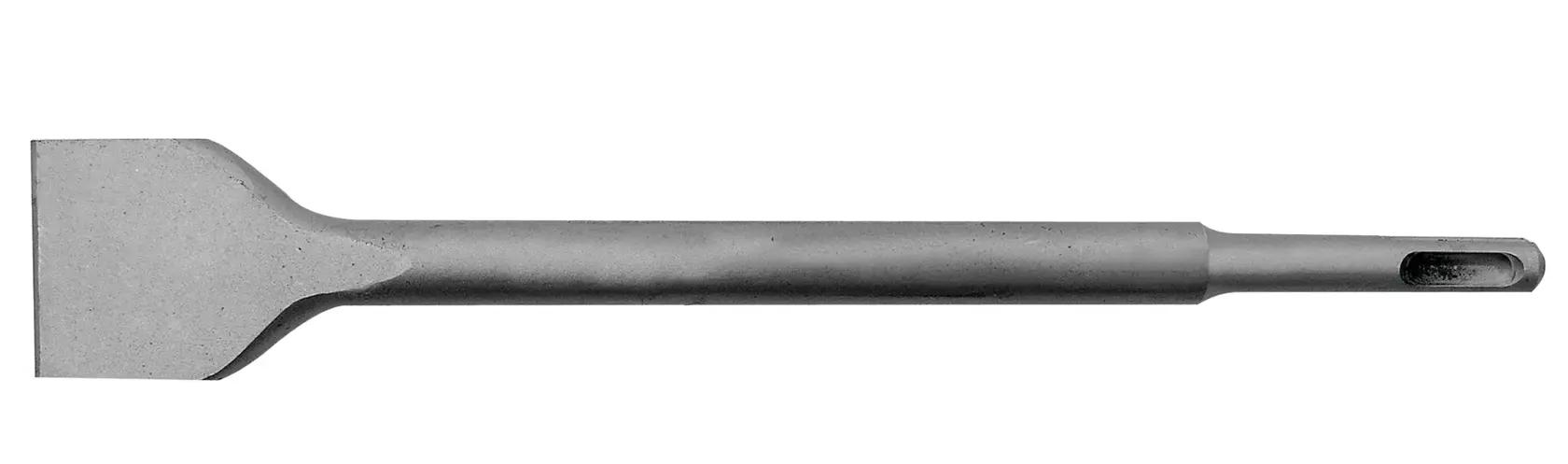 Flat chisel with SDS shank, suitable for demolition and concrete removal tasks. Steel, industrial use.