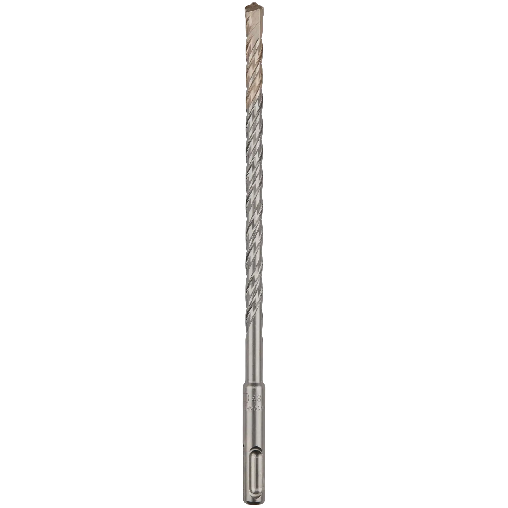 A DEWALT SDS masonry drill bit with a spiral flute design and a carbide tip, designed for drilling into concrete, stone, or brick.