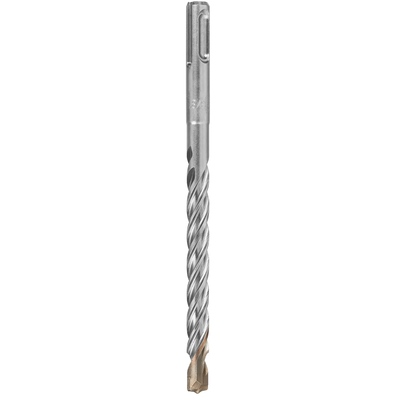 A single metal masonry drill bit with a spiral design and carbide tip, shown upright against a white background.