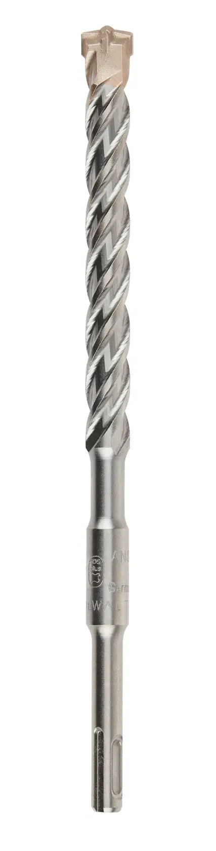 A single DEWALT metal masonry drill bit with a spiral flute design and an SDS shank, shown upright against a white background.