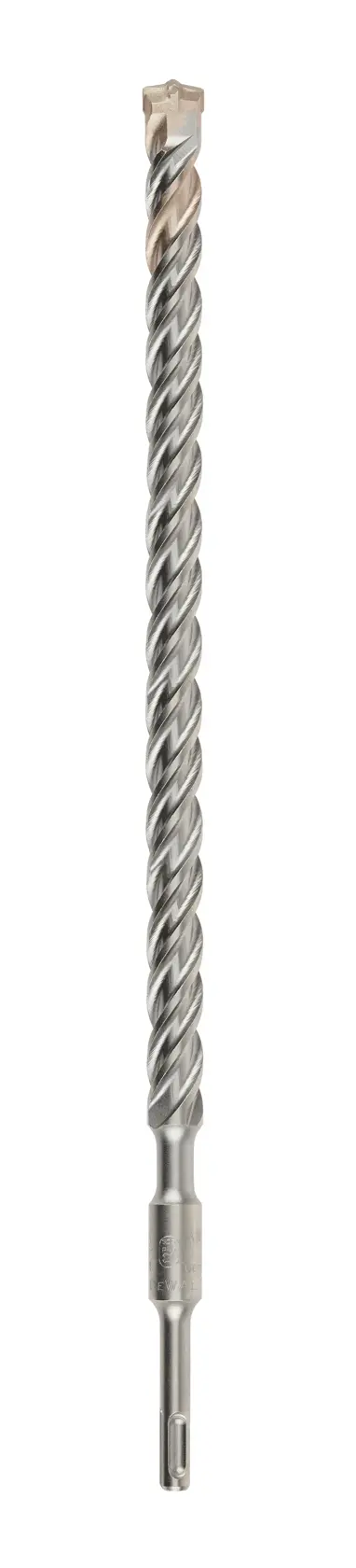 A long, silver-colored spiral masonry drill bit with an SDS shank, suitable for use with hammer drills.