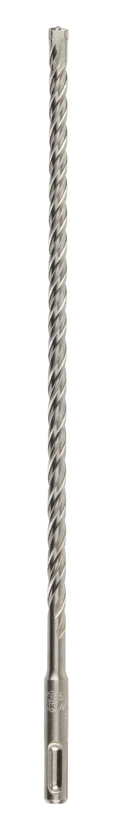 A single long, metal masonry drill bit with a spiral design and SDS shank, shown vertically against a plain white background.
