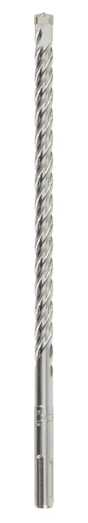 A single long, silver-colored masonry drill bit with a spiral design, shown against a white background.