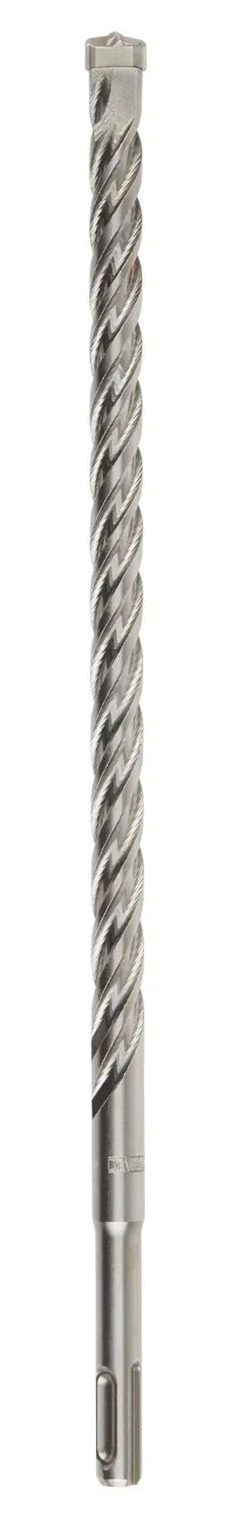 A single long, spiral-shaped concrete drill bit with an SDS shank, photographed upright against a white background.