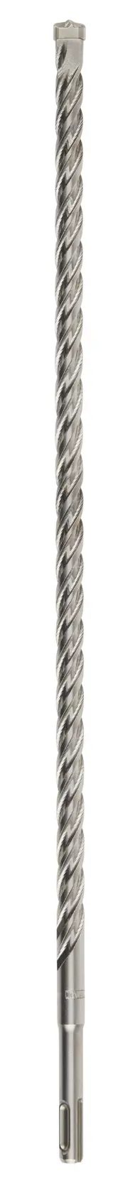 A long, metallic SDS drill bit with a spiral design, intended for use in heavy-duty power tools for drilling into concrete or masonry.