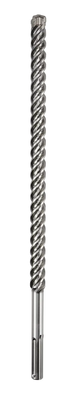 A single long, metal SDS-max rotary hammer drill bit with a spiral fluted design, shown vertically against a white background.