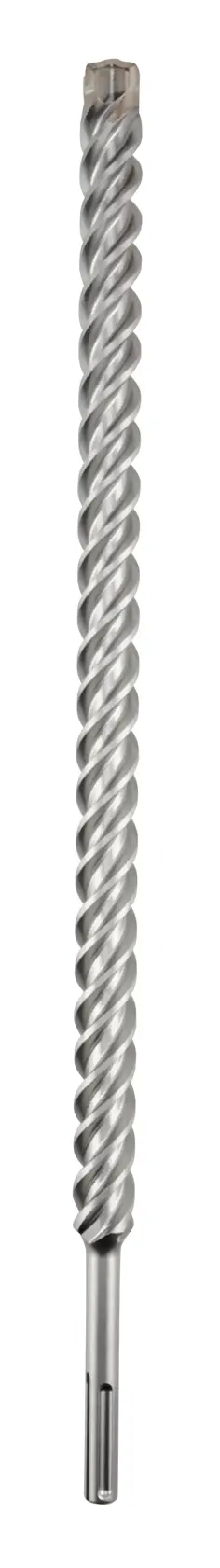 A long, silver-colored spiral SDS drill bit, designed for use with rotary hammer drills.