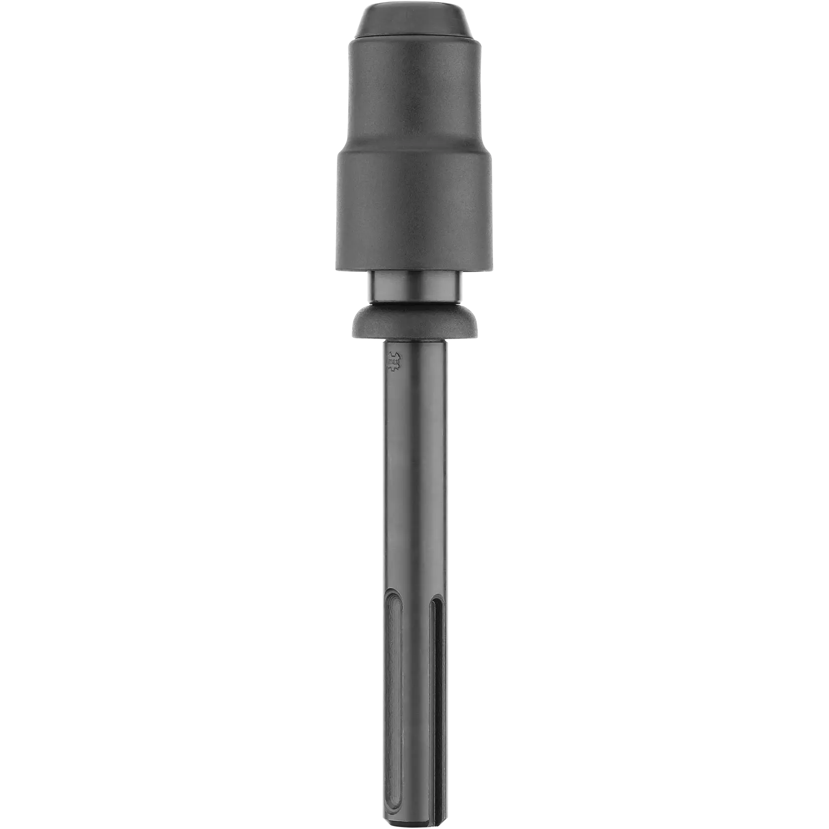 A black DEWALT SDS Max to SDS Plus rotary hammer adapter, shown upright on a white background.