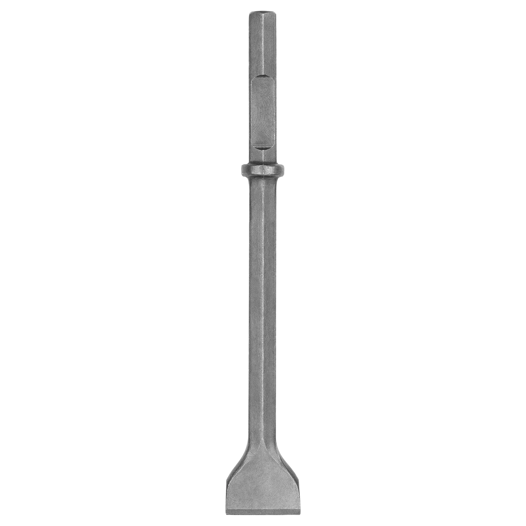 A straight, flat chisel tool with a hexagonal shank and a wide blade, used for breaking or chiseling hard materials such as concrete, shown against a white background.