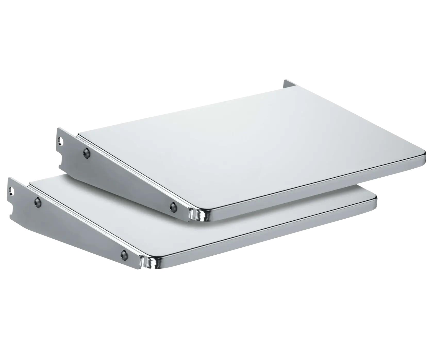 Two metal extension tables with mounting holes, displayed stacked together on a white background.