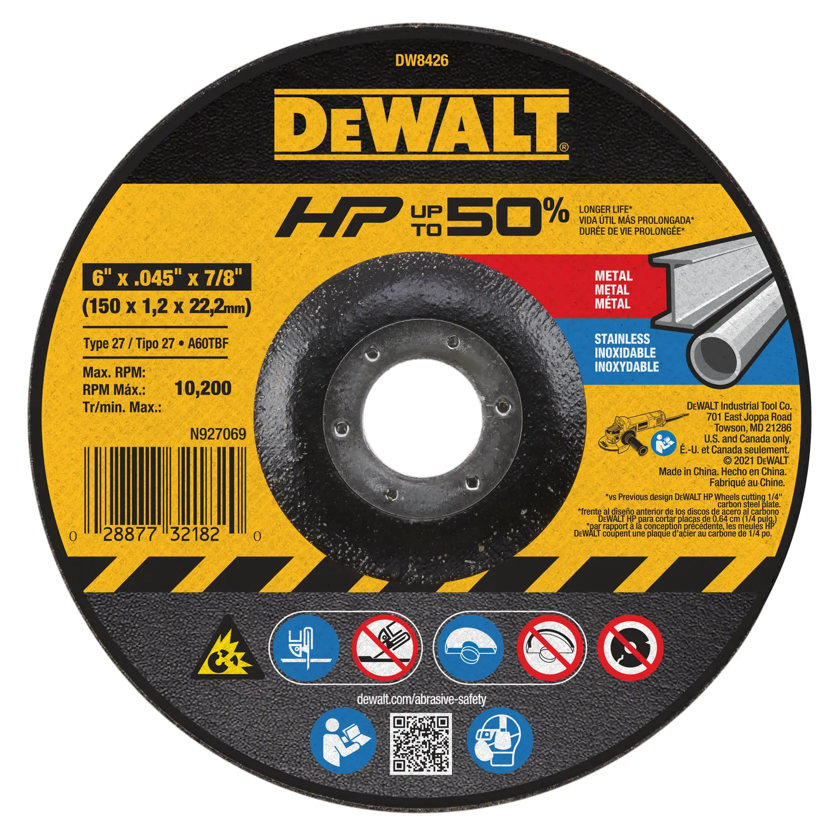 Meules pour coupe de métal de 6 po x 0,045 po x 7/8 po