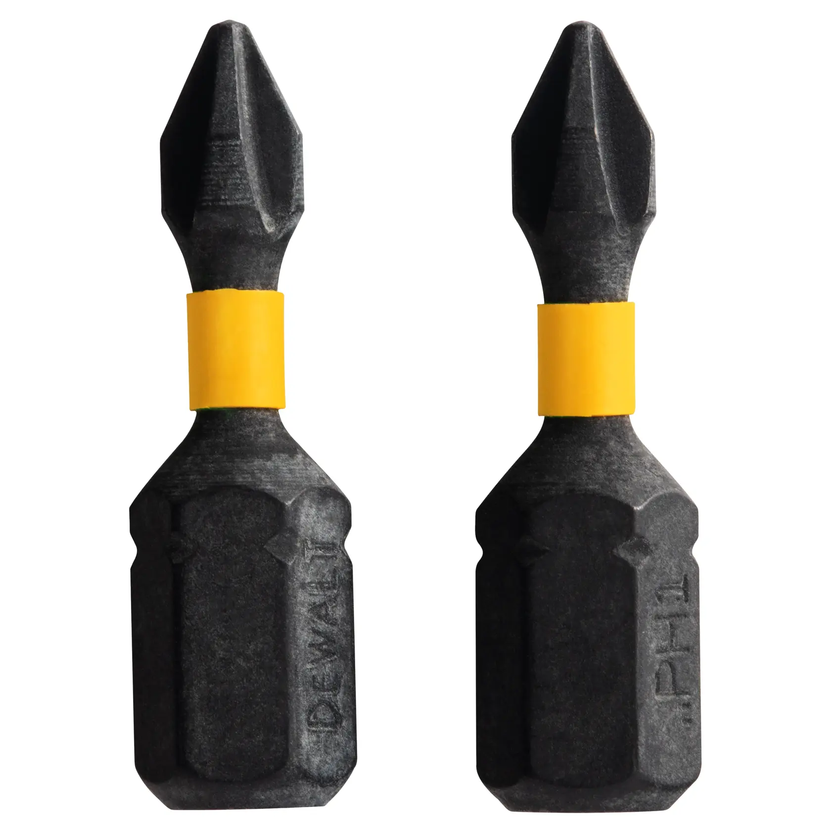 A DEWALT cordless impact driver is being used to drill a screw into a wooden surface in a construction setting. The tool is equipped with a DEWALT bit.