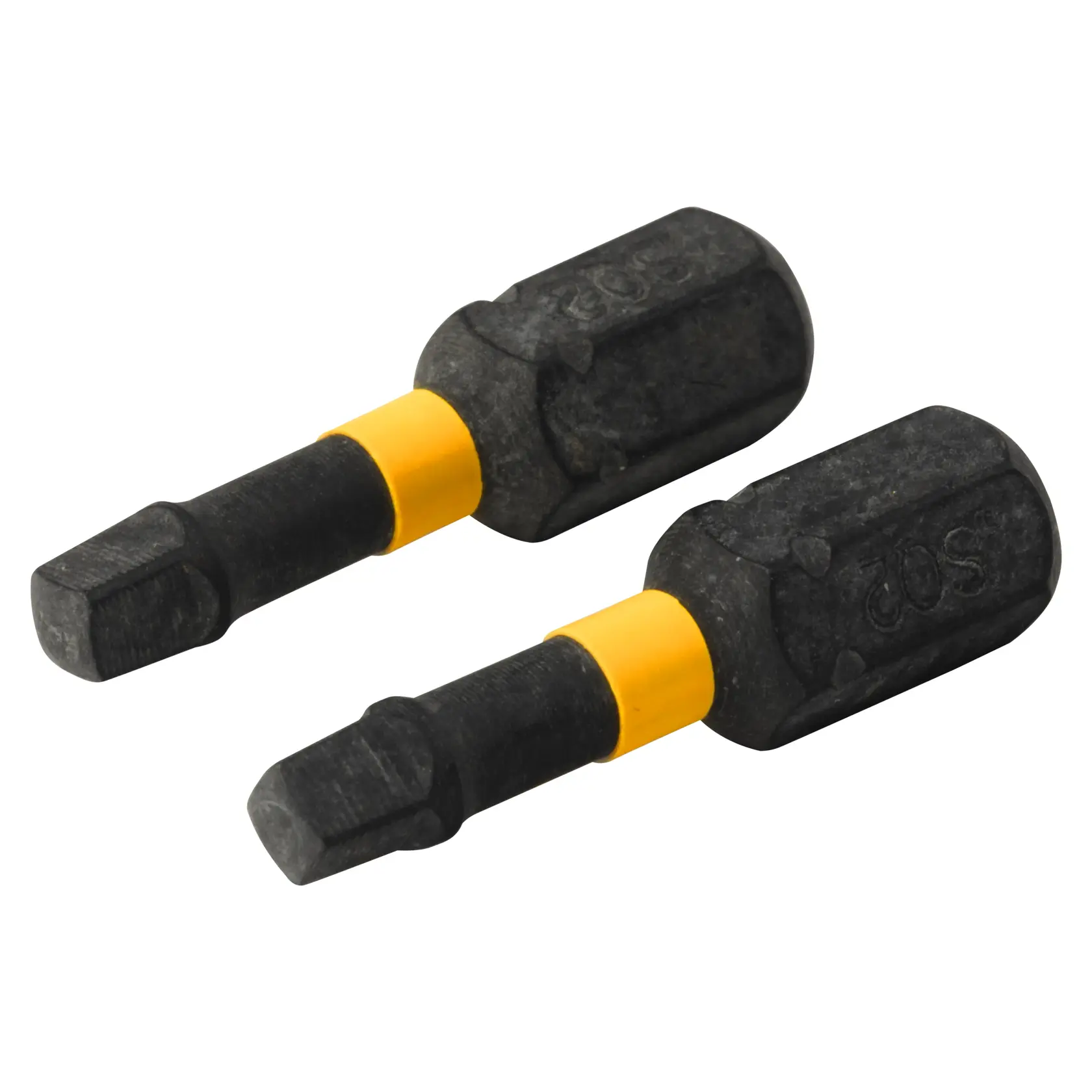 A DEWALT power drill with a screw-driving bit is being used to drive a screw into a wooden surface in a construction setting. The drill is yellow and black, and the DEWALT logo is visible.