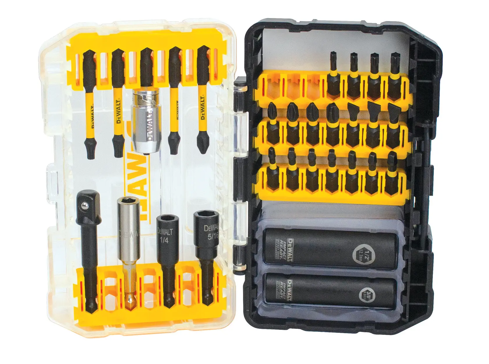 Logo DEWALT centré sur un fond blanc.