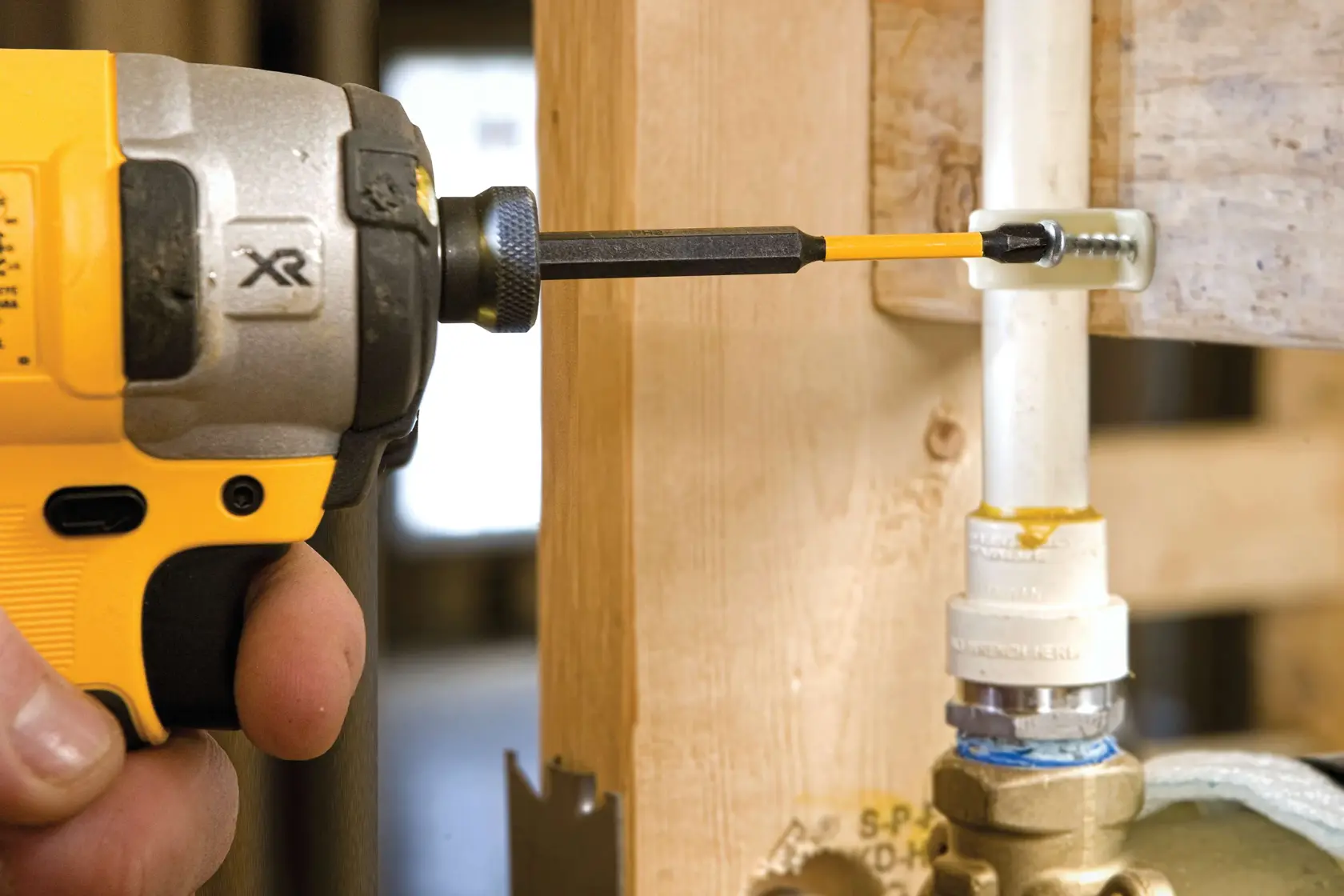 3.5 inch square number 2 FLEX TORQ IMPACT READY Screwdriving Bit attached to power tool being used.