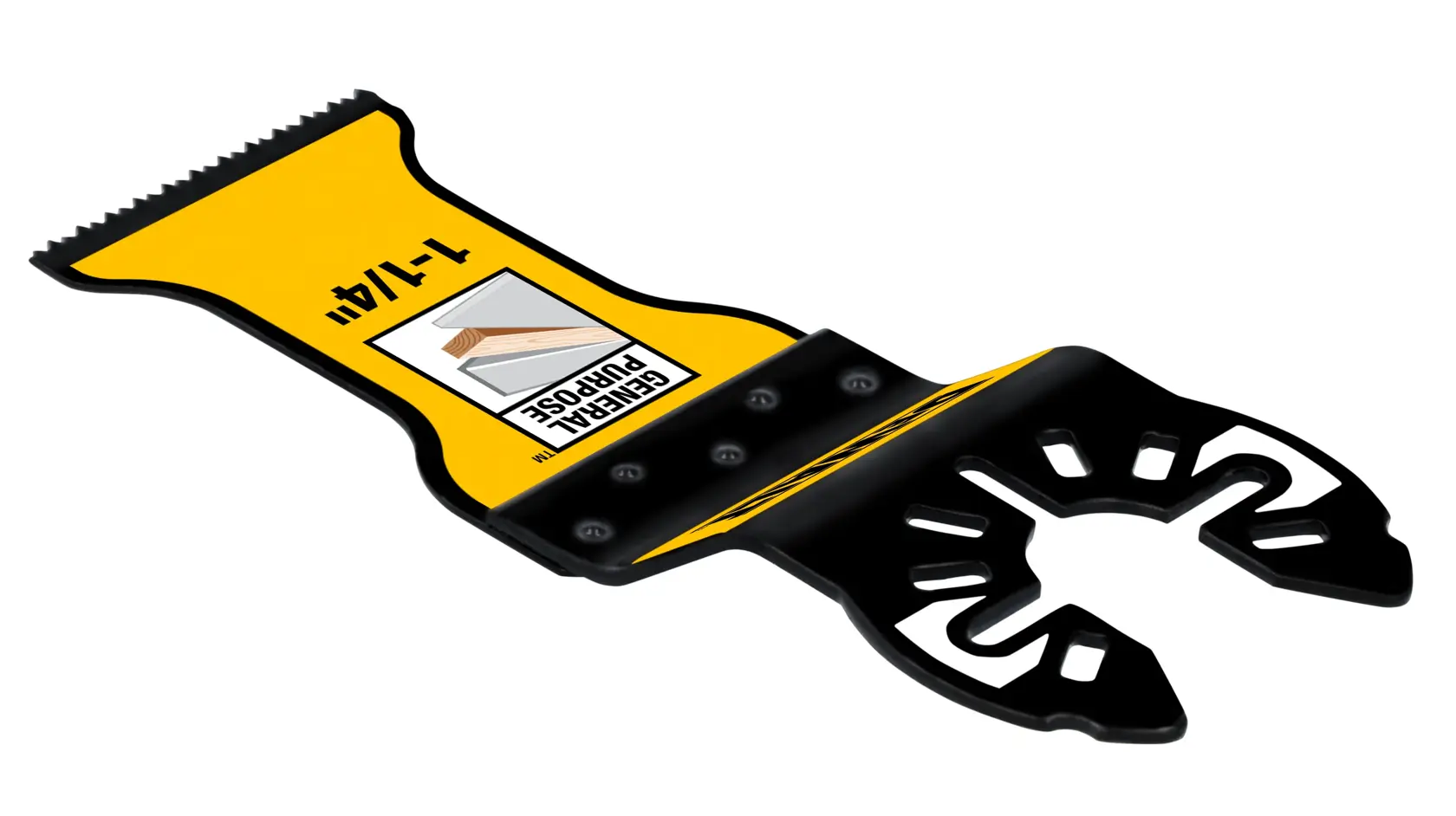 DEWALT general purpose oscillating tool blade, model DWA4203-3, compatible with multi-tools, featuring a yellow and black design.