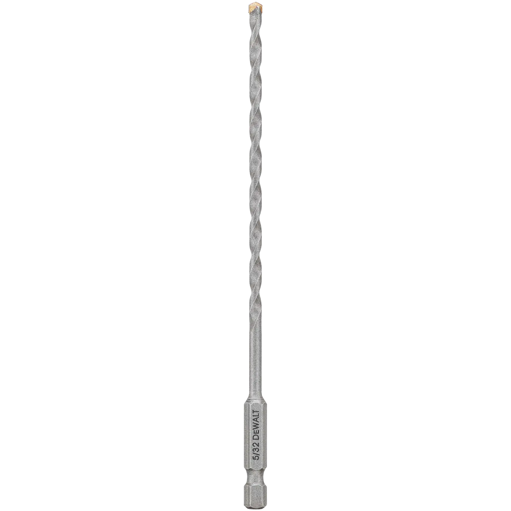 A single DEWALT masonry drill bit with a hex shank, shown vertically against a white background.
