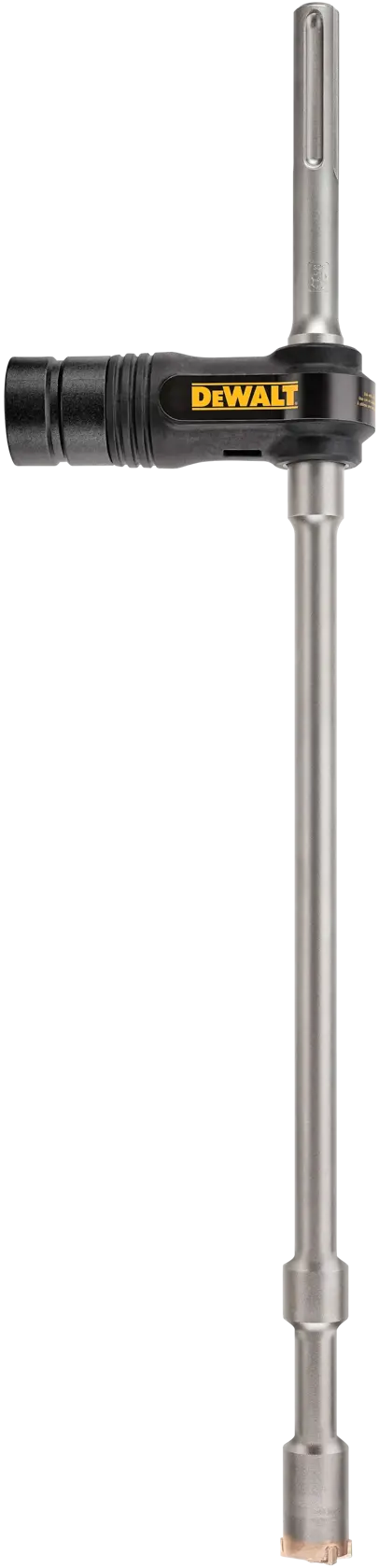 A DEWALT SDS Max masonry drill bit with a cylindrical metal shaft and carbide tip, used for drilling through concrete or stone.
