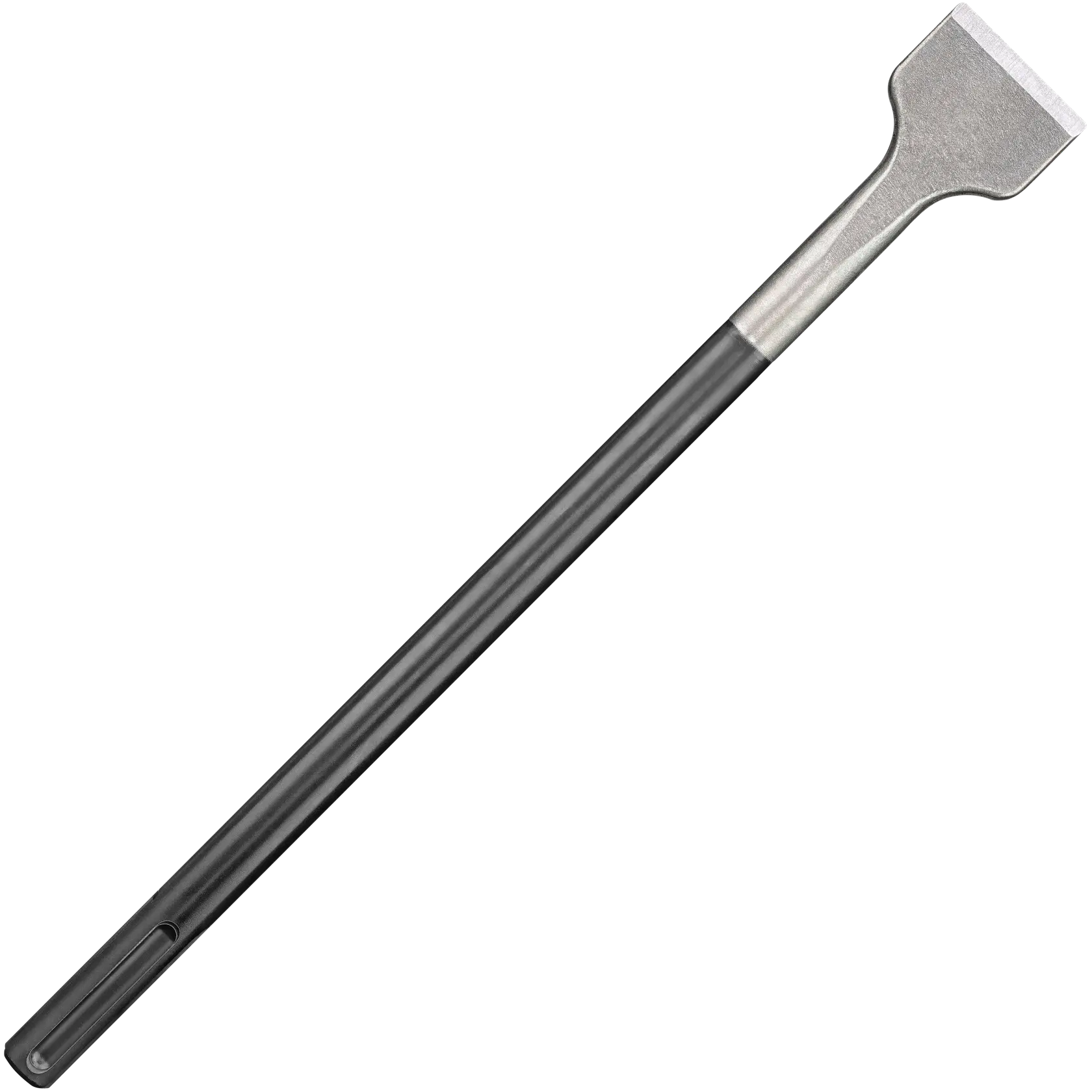 A flat chisel attachment with an SDS-max shank, typically used with power tools for demolition or chiseling tasks.