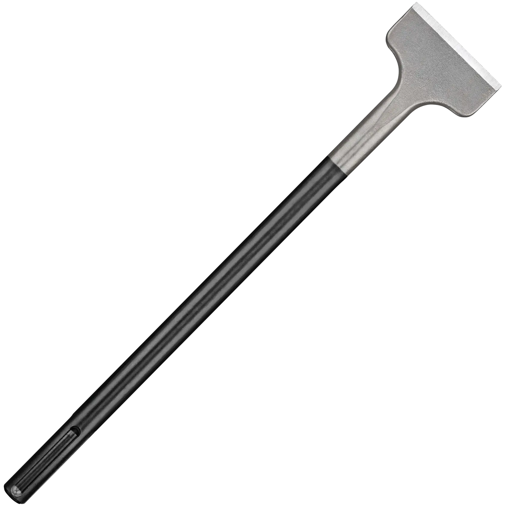 A DEWALT SDS Max floor scraper chisel tool with a long black shaft and a wide, flat metal blade at the end, designed for heavy-duty removal of materials such as tile, mortar, and flooring.