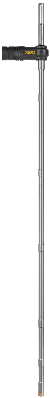 A DEWALT branded long, metallic extension rod with a black attachment near the top. The rod is segmented and has a cylindrical shape, designed for use with power tools.