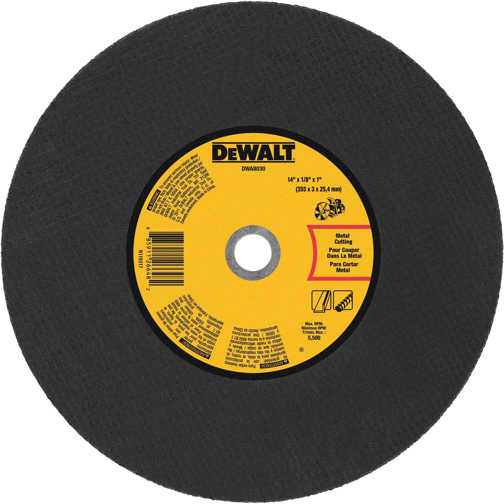 Profile of 14 inch Metal Portable Saw Cut-off Wheel Blade.