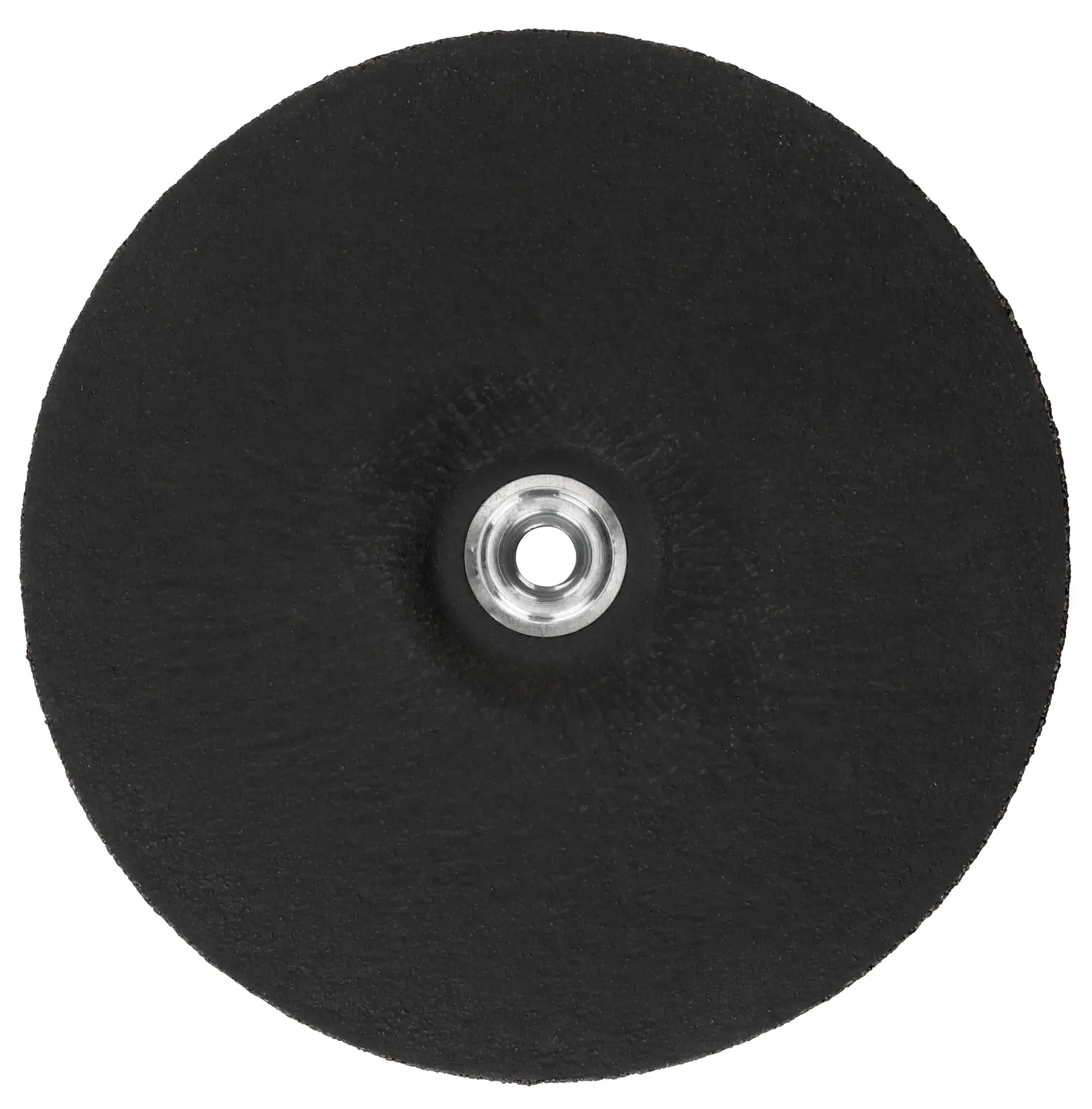 A close-up view of a DEWALT black round grinding wheel with a metal center, typically used for cutting or grinding tasks.