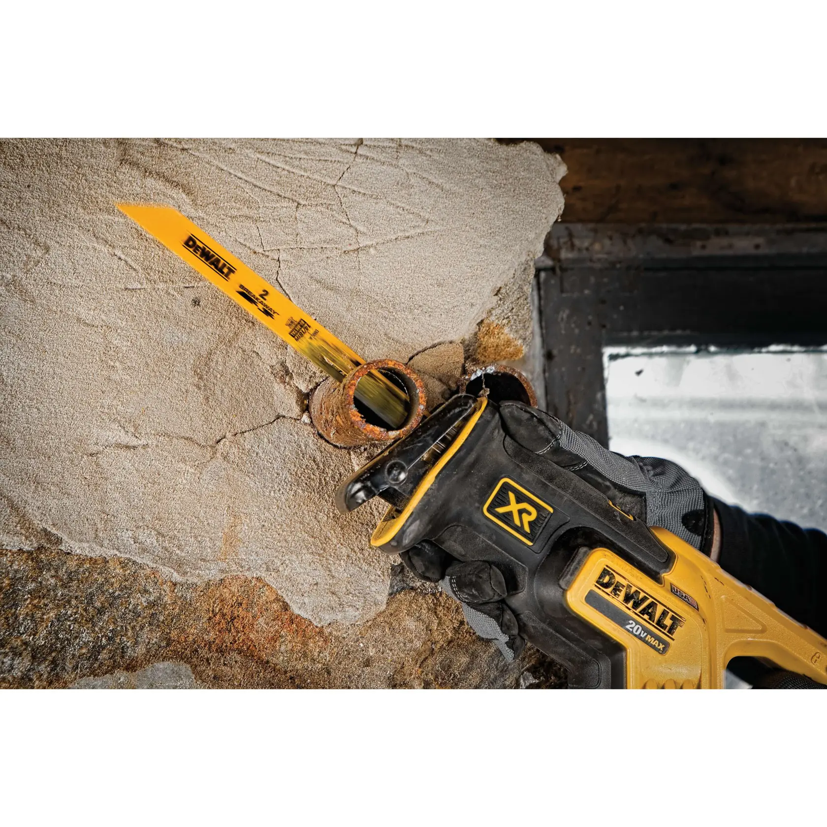 Close up of BREAKAWAY reciprocating saw blade being used by a person.