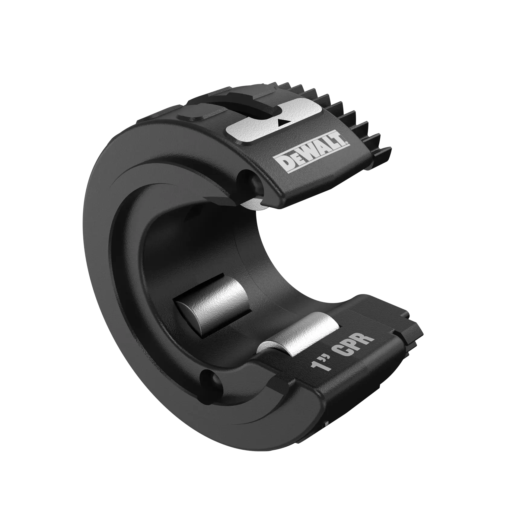 A DEWALT 1-inch CPR pipe cutter tool with a black and silver finish, designed for cutting pipes.