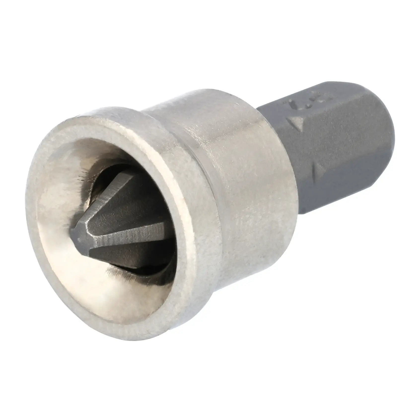 A close-up image of a DEWALT metal countersink drill bit with a hex shank, used for creating a beveled edge on holes in woodworking or metalworking.