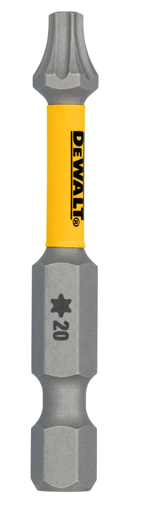 A DEWALT branded star-shaped screwdriver bit with a yellow collar and '20' marked on the shaft.