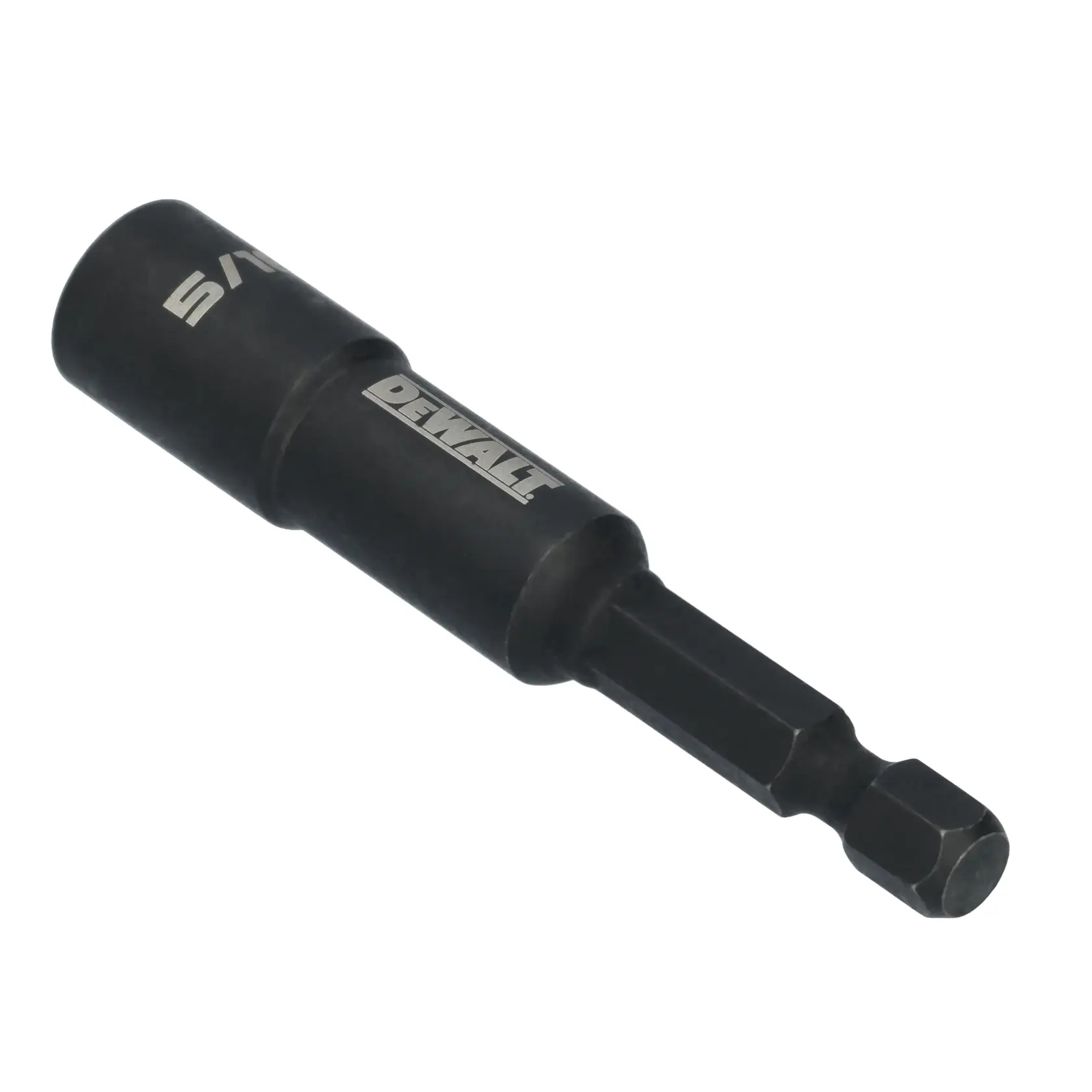 A DEWALT branded black 5/16 inch magnetic nut driver with a hex shank, designed for use with power tools.