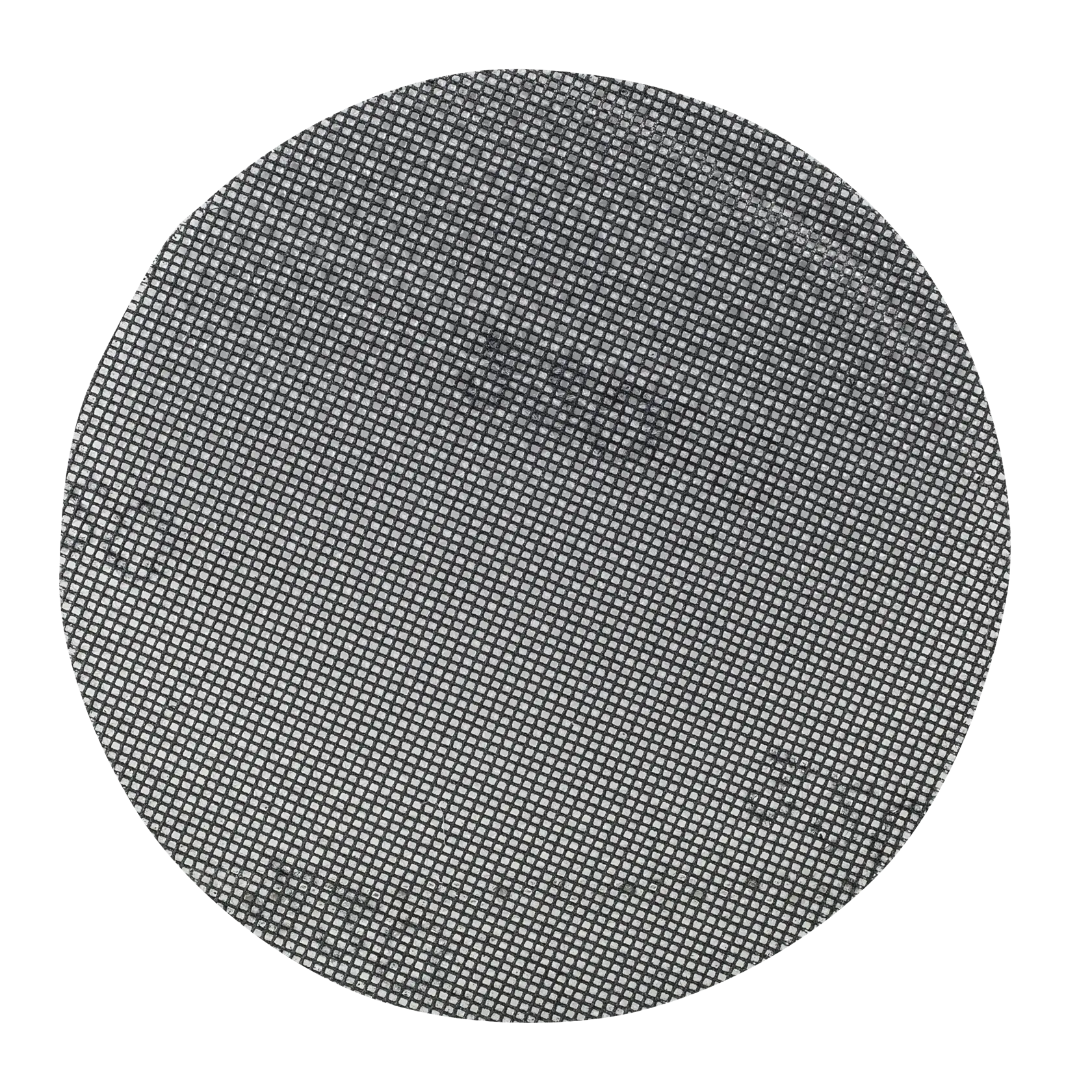 A round mesh sanding disc with a fine grid pattern, typically used for surface smoothing and sanding.