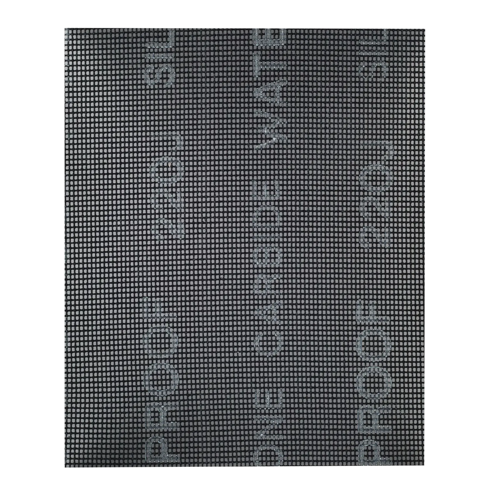 A sheet of mesh sanding screen, featuring a grid pattern and faint product markings across the surface. The item is used for abrasive sanding applications.