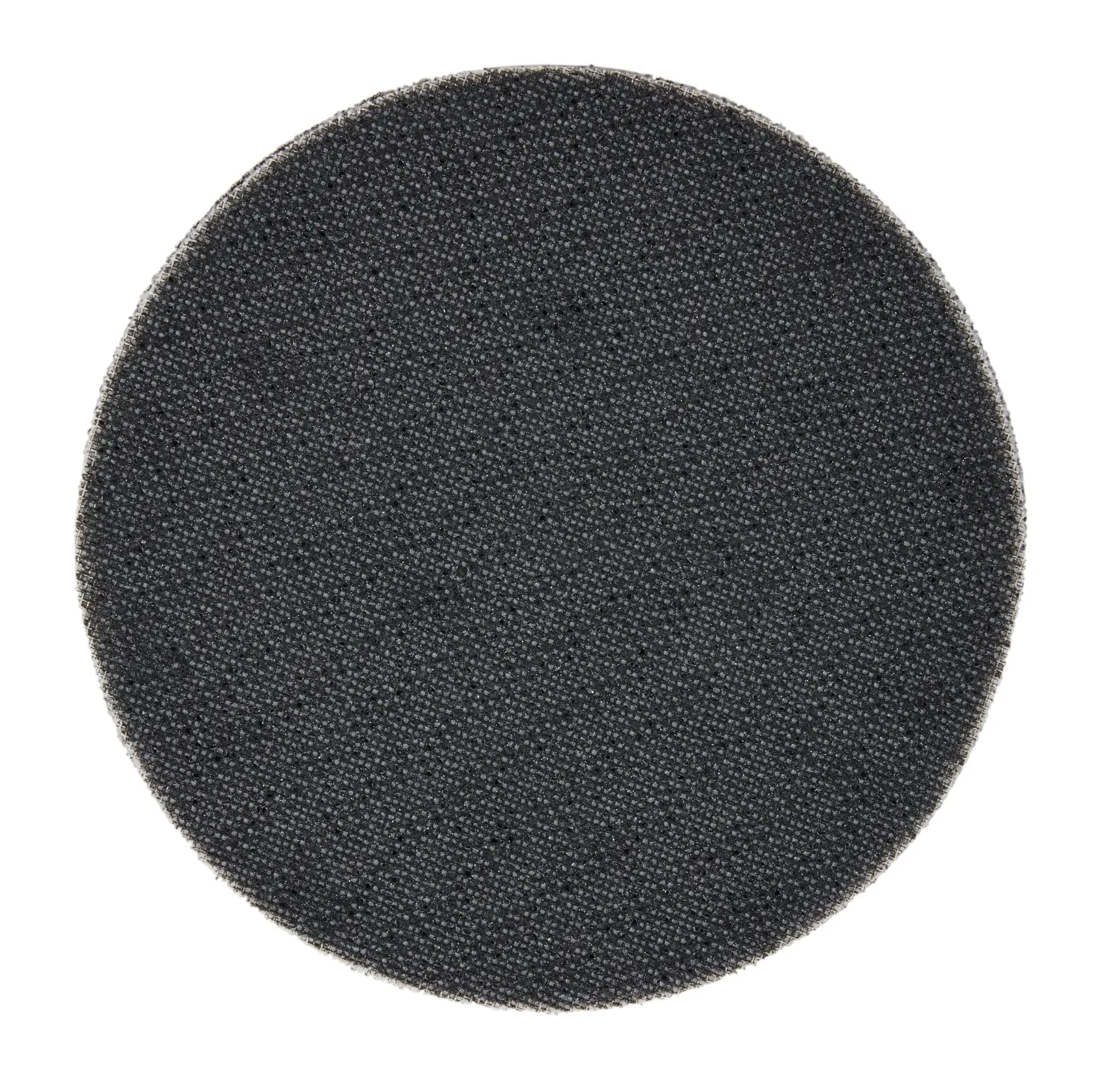 A close-up image of a round black mesh sanding disc, typically used for abrasive tasks with power tools.