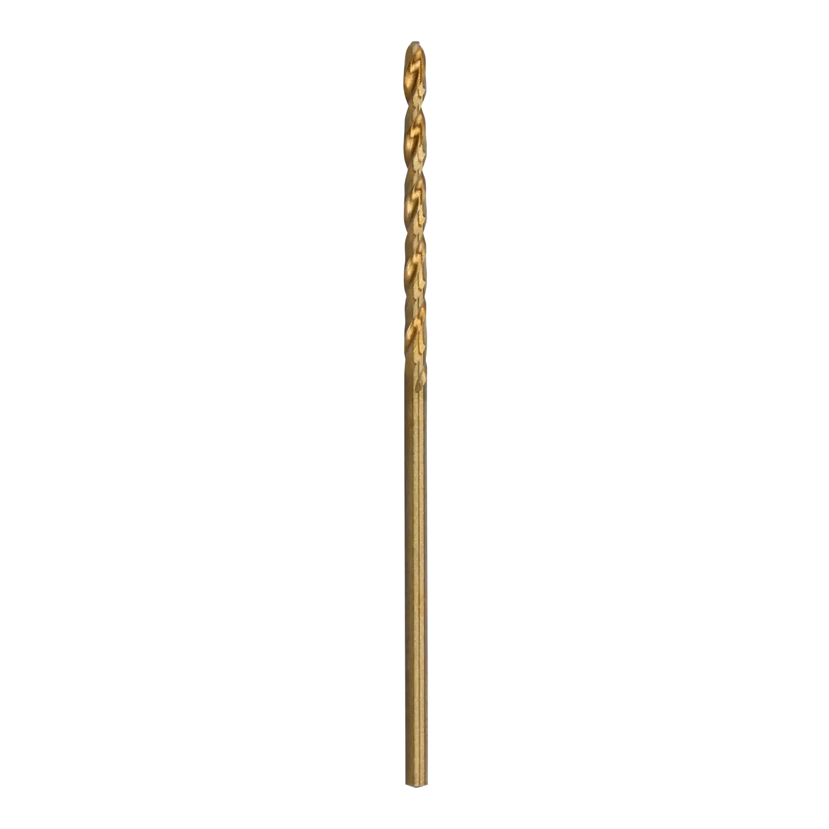 A single gold-colored DEWALT drill bit with a spiral fluted design, shown vertically against a white background.