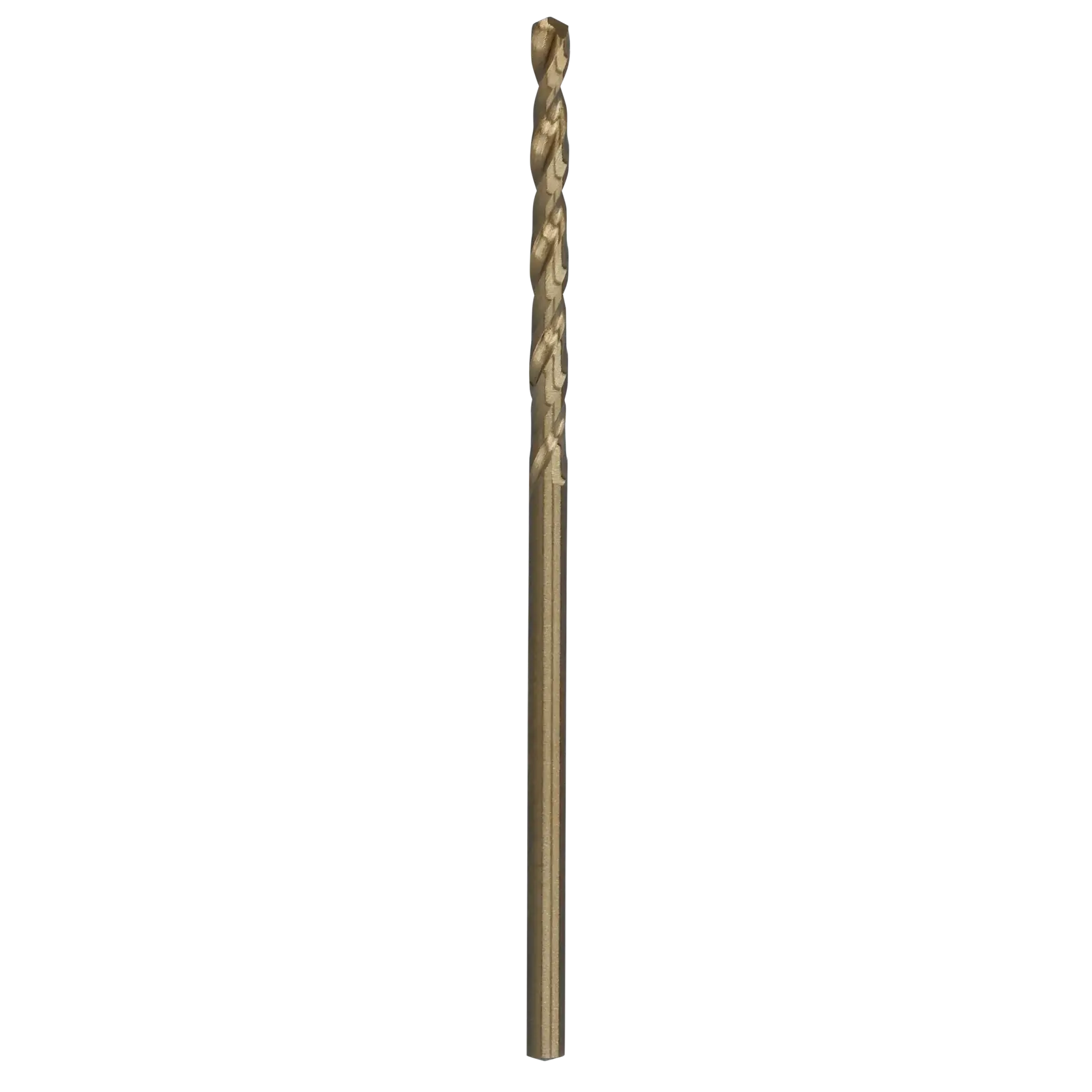A single metallic drill bit, shown upright against a white background.