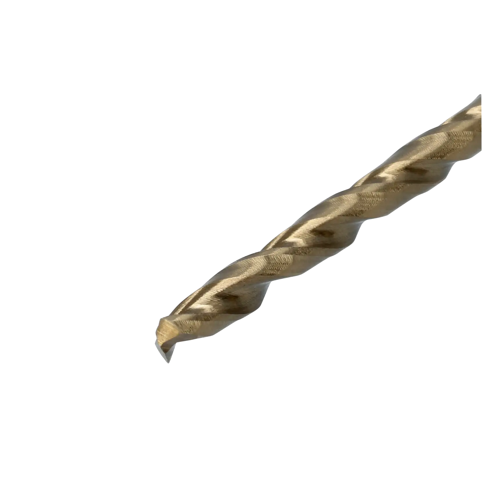 Close-up image of a metallic drill bit with a twisted design, shown against a white background.