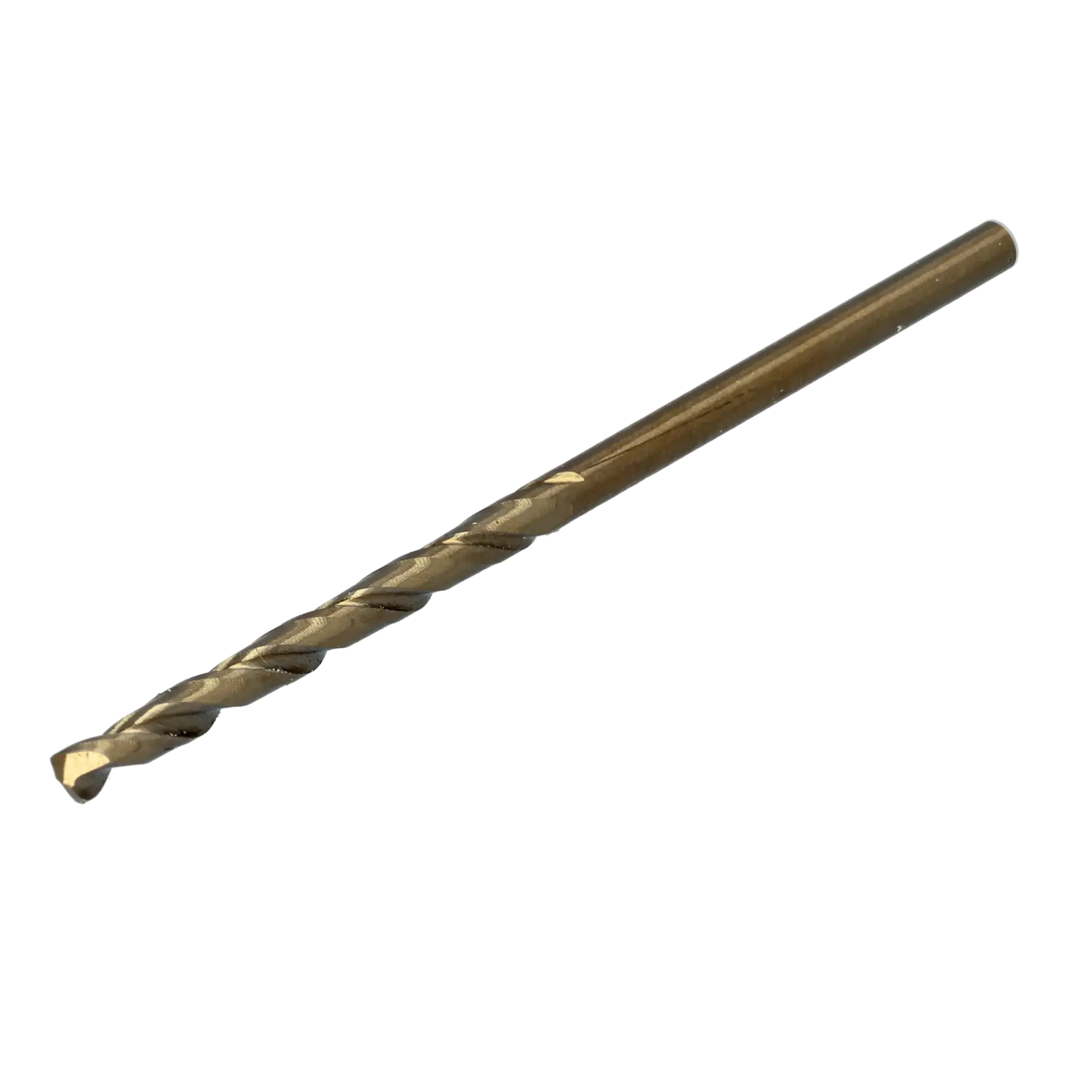 A single metal drill bit with a twisted design, shown against a white background.