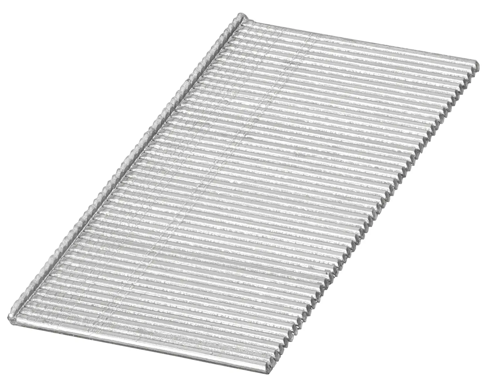 A close-up image of a pack of DEWALT stainless steel nails arranged in a flat, rectangular cluster, photographed against a white background.