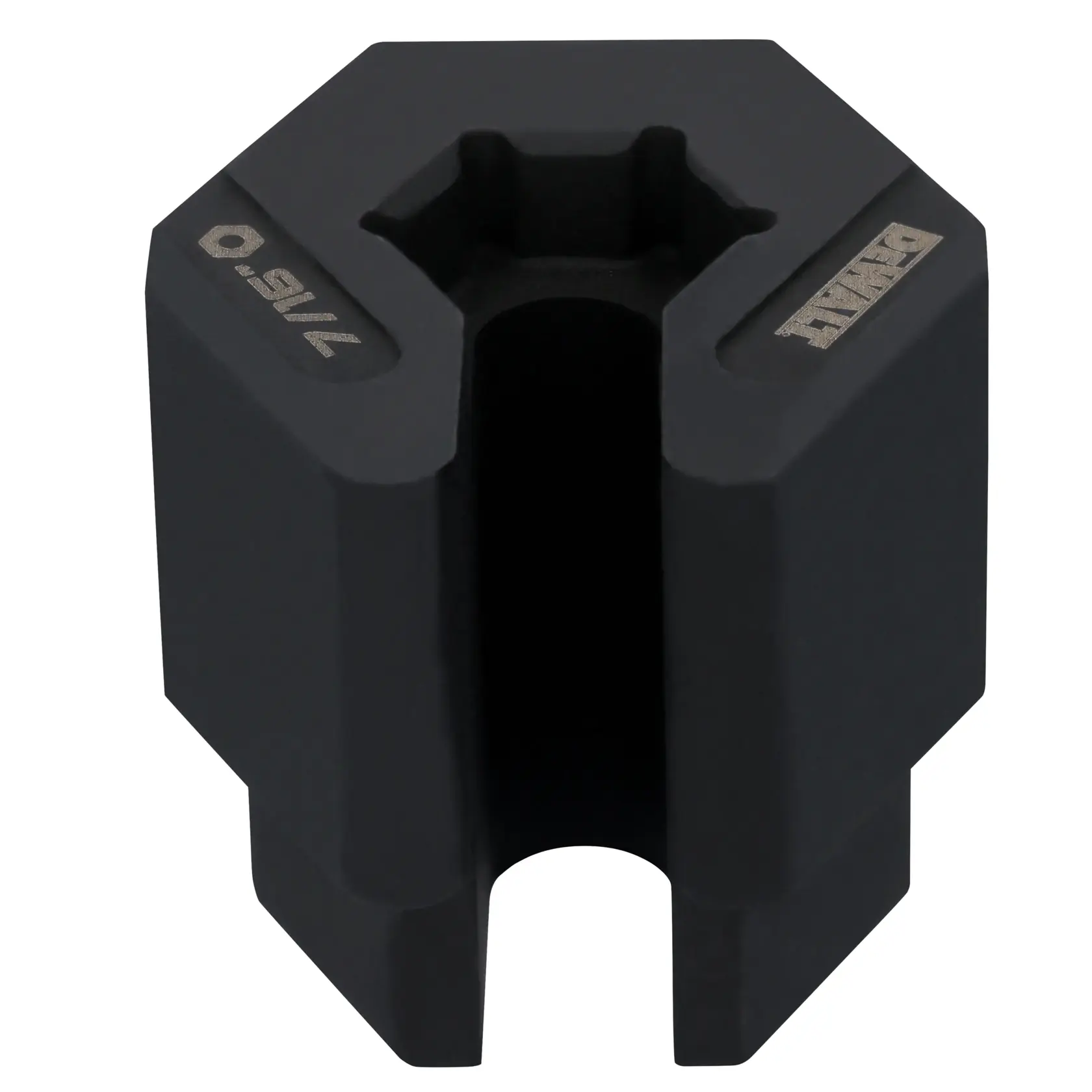 Accessoire hexagonal noir DEWALT DWANRR716 avec fente, utilisé pour équipement photographique.