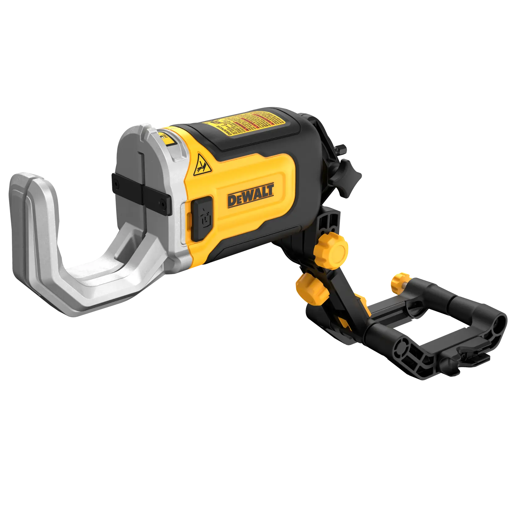 DEWALT DWAPVCIR PVC pipe cutting tool with adjustable clamp, black and yellow body, isolated on white.