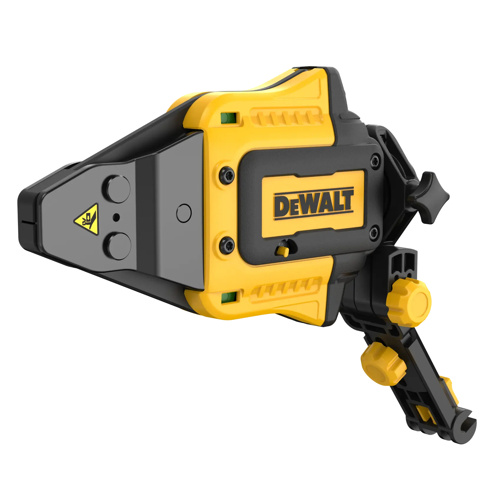 DEWALT DWAPXPIR yellow and black photography tool with adjustable knobs and branded logo.