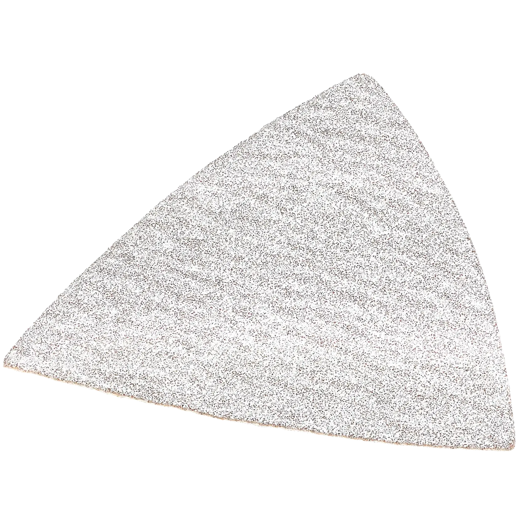 A close-up image of a triangular sanding sheet with a white, textured surface.