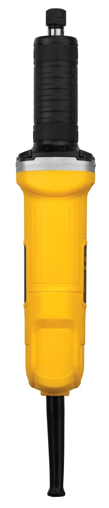 A yellow and black electric die grinder tool with a cylindrical body, shown upright against a white background.
