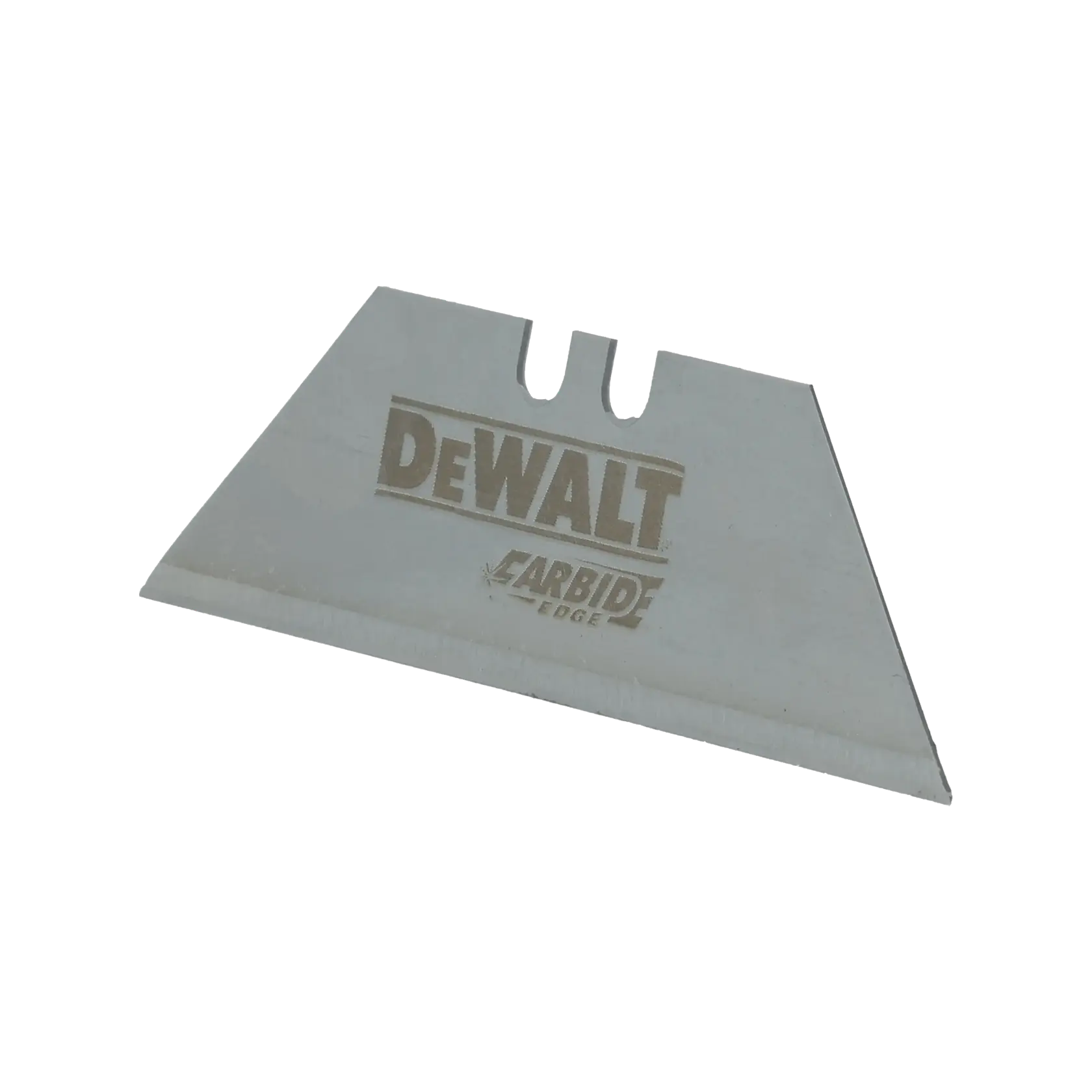 A DEWALT carbide edge utility knife blade, shown against a white background.