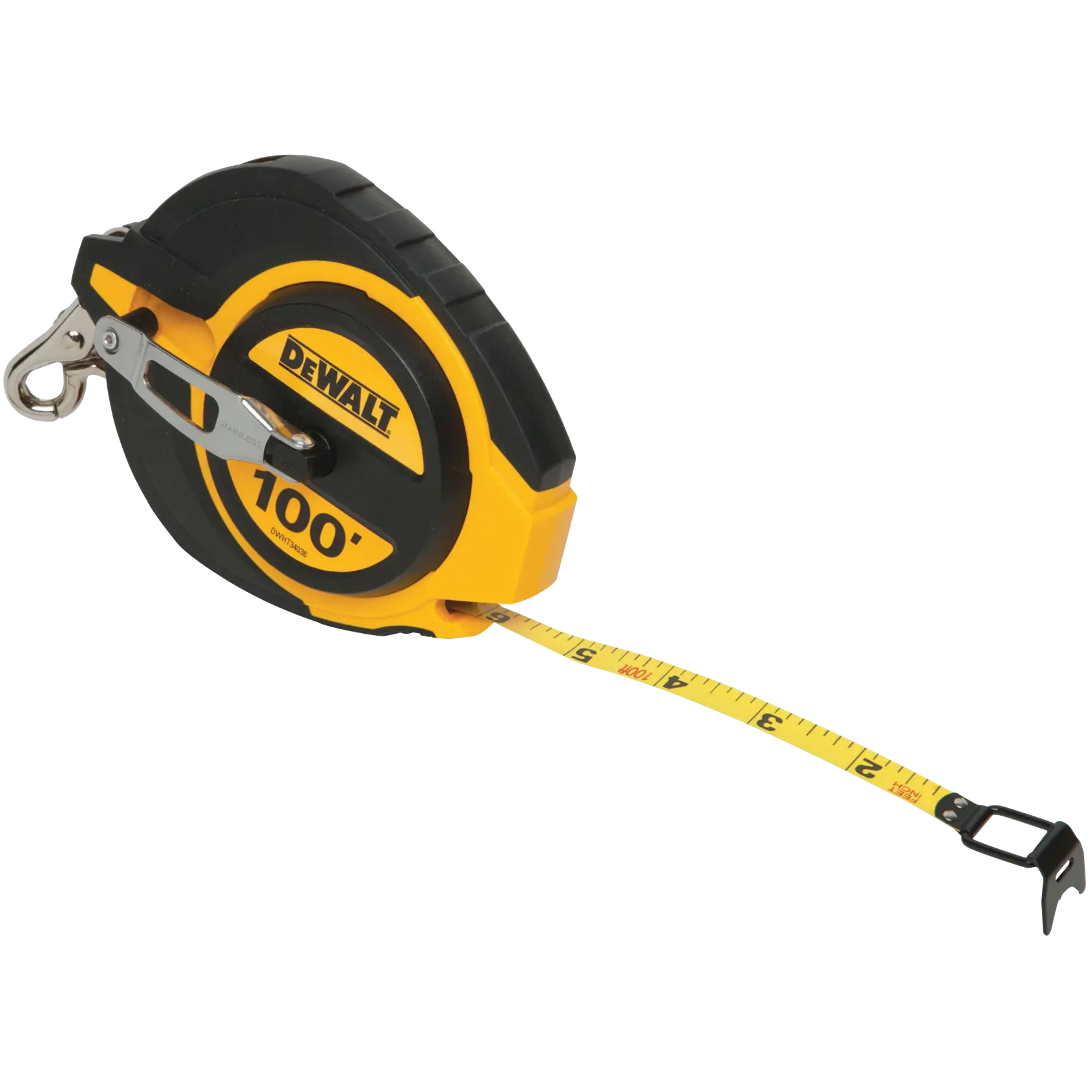 Profile of 100 feet Closed Case Long Tape with blade pulled out.