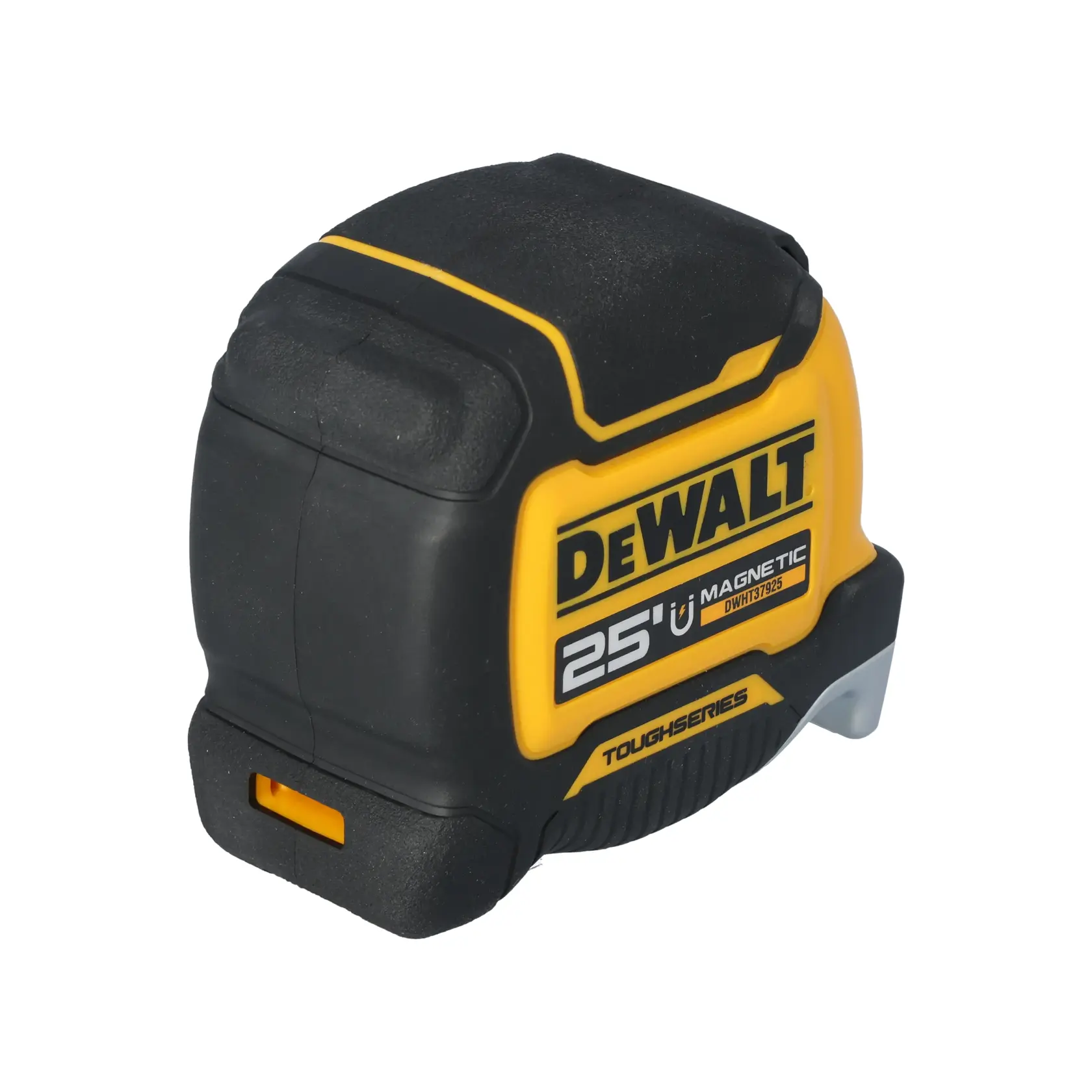 A DEWALT ToughSeries 25-foot magnetic tape measure with a black and yellow casing.