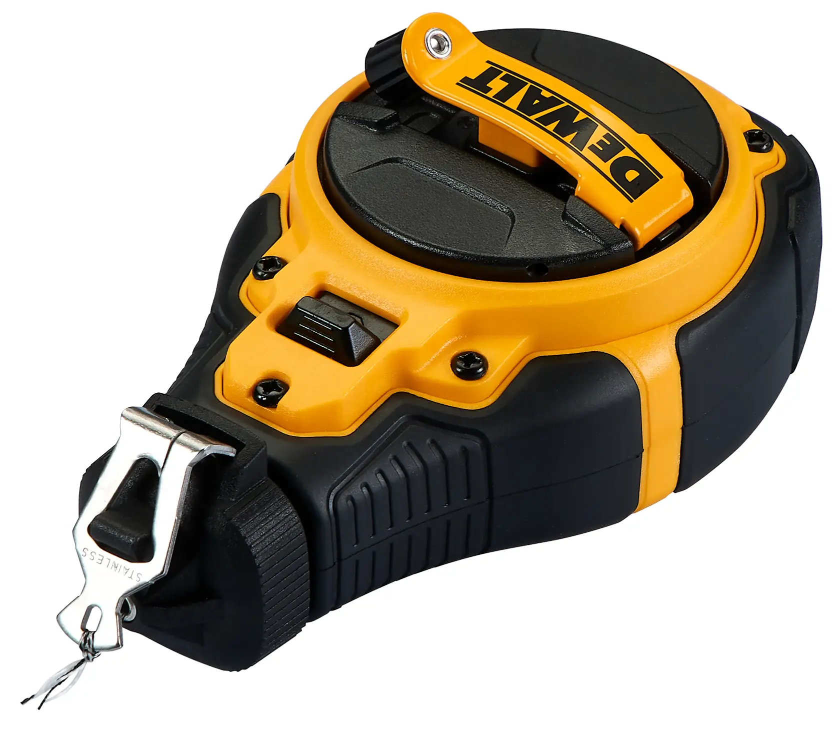 DEWALT chalk reel DWHT48333, DWHT48333RC. Durable yellow and black tool for marking lines in photography.