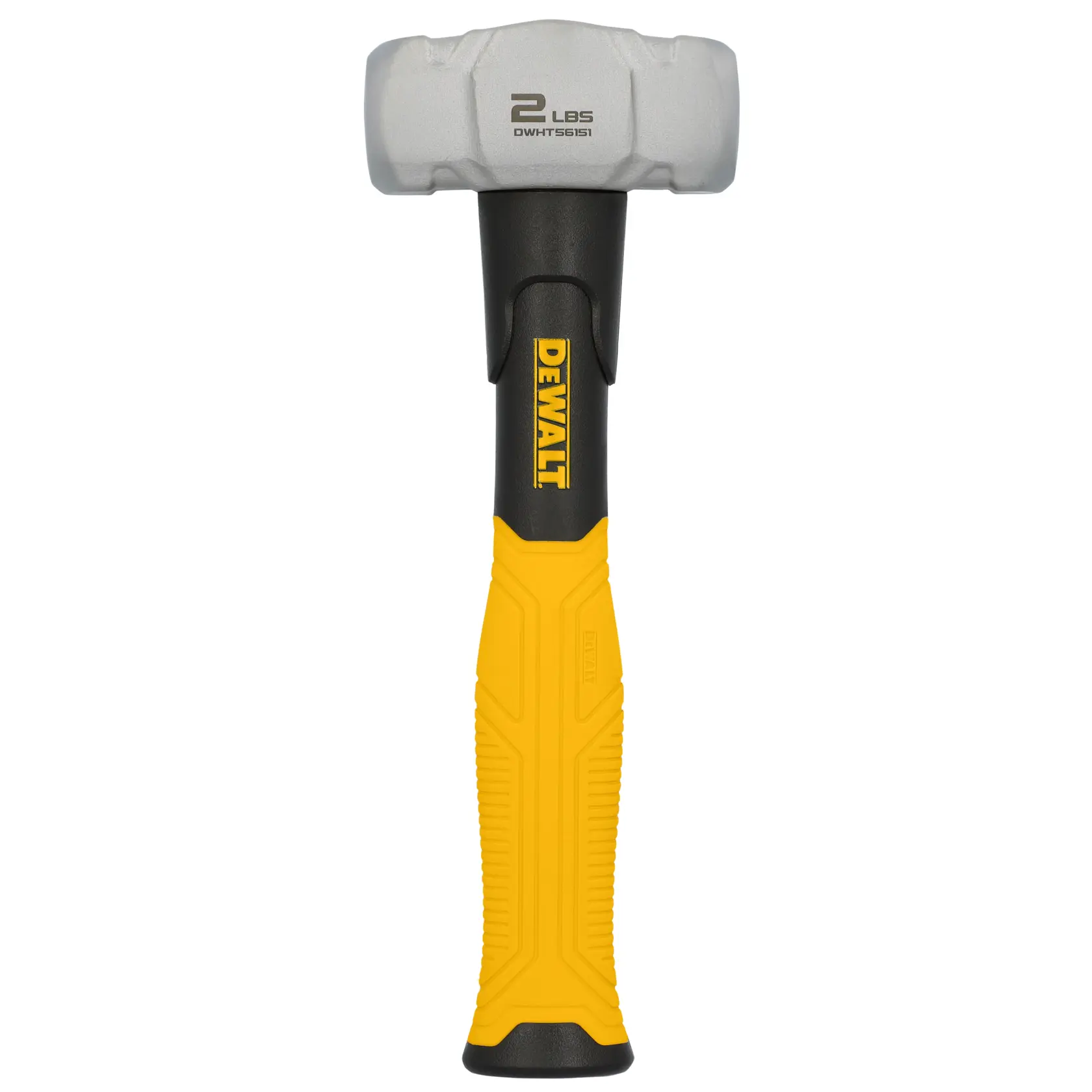 A DEWALT 2-pound sledge hammer with a yellow and black handle. The model number DWHT56151 is visible on the hammer head.